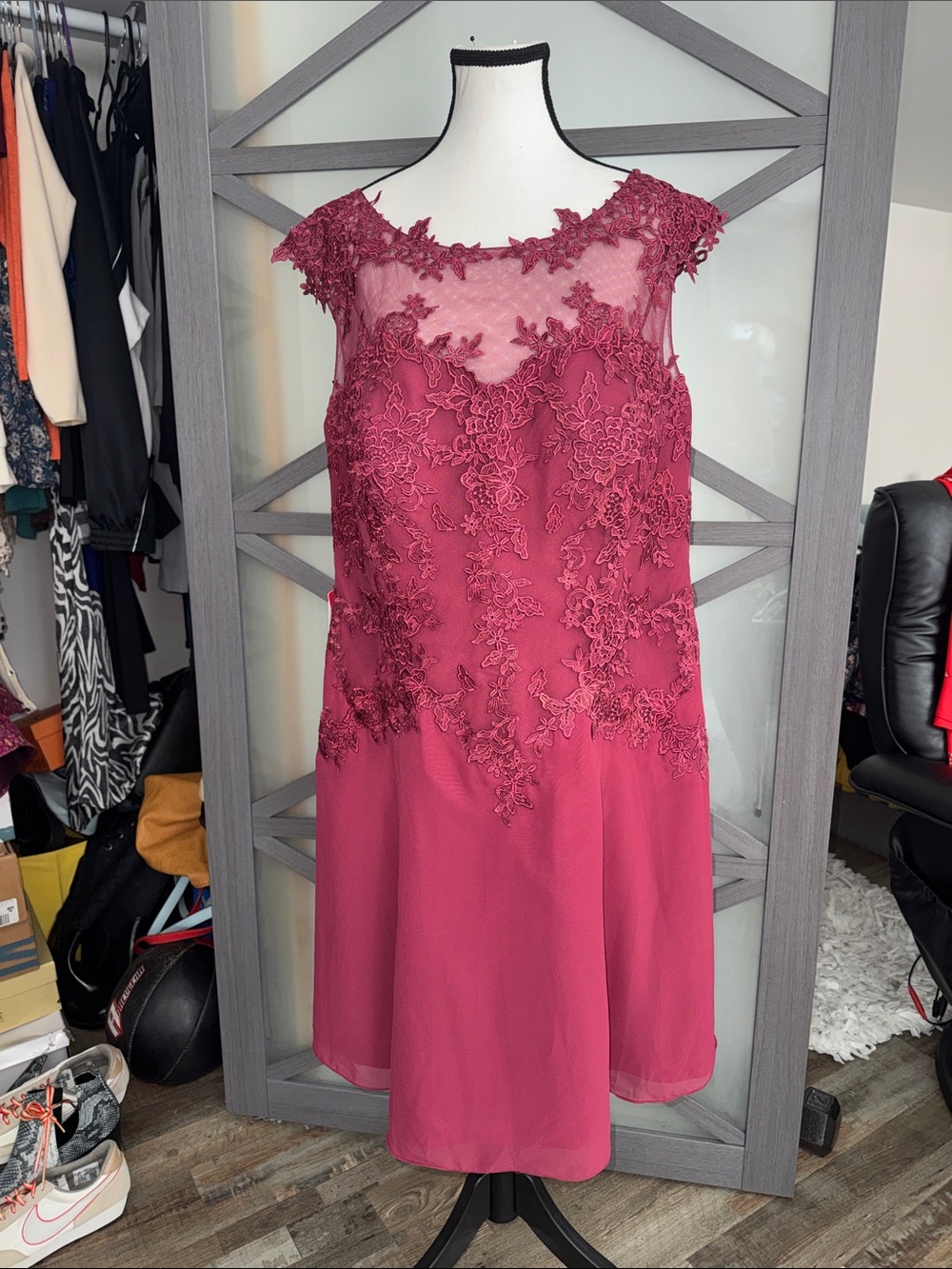 JJ's House NWT Mulberry Lace Chiffon Tea Length Formal Dress Custom Plus